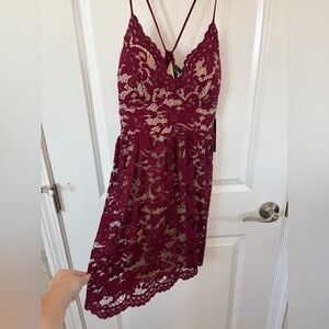 Trixxi Burgundy Lace Mini Dress